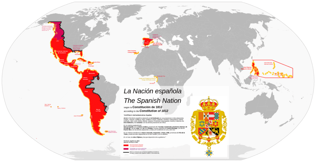 Mapa de la extensión territorial de la nación española según la constitución española de 1812